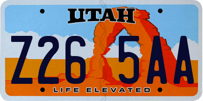 UT license plate Z265AA