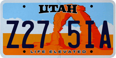 UT license plate Z275IA