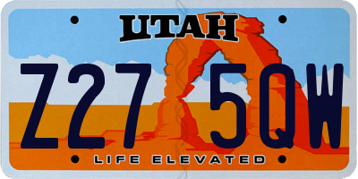 UT license plate Z275QW
