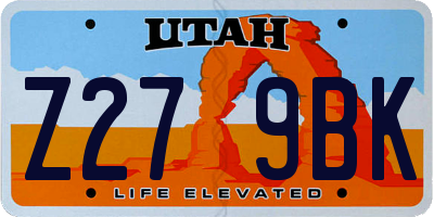 UT license plate Z279BK