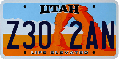 UT license plate Z302AN