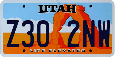 UT license plate Z302NW