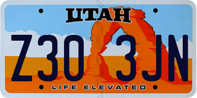 UT license plate Z303JN