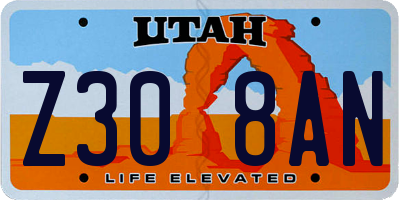 UT license plate Z308AN