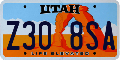 UT license plate Z308SA