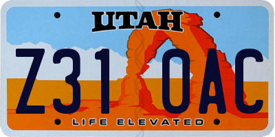 UT license plate Z310AC
