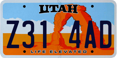 UT license plate Z314AD