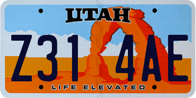 UT license plate Z314AE