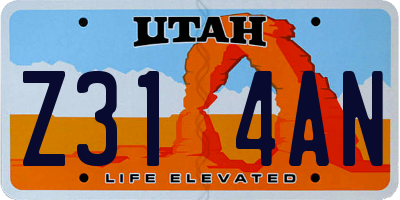 UT license plate Z314AN