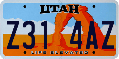 UT license plate Z314AZ