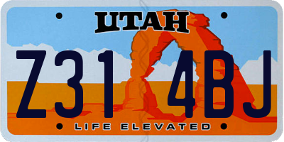 UT license plate Z314BJ