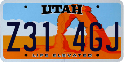 UT license plate Z314GJ