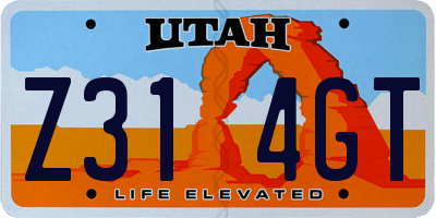 UT license plate Z314GT