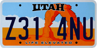UT license plate Z314NU