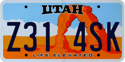 UT license plate Z314SK