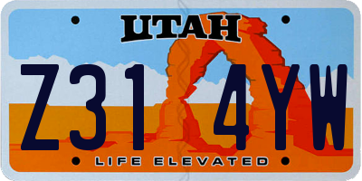 UT license plate Z314YW