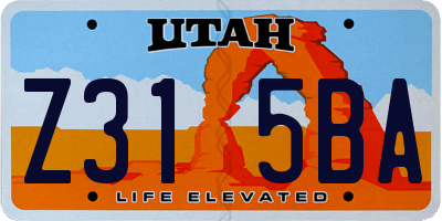 UT license plate Z315BA