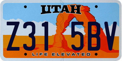 UT license plate Z315BV