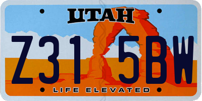 UT license plate Z315BW