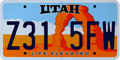 UT license plate Z315FW
