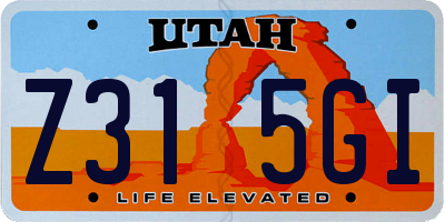 UT license plate Z315GI