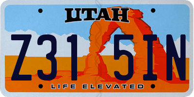 UT license plate Z315IN