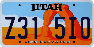 UT license plate Z315IO