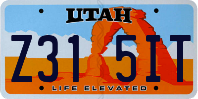 UT license plate Z315IT