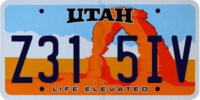 UT license plate Z315IV