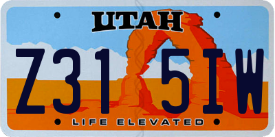 UT license plate Z315IW