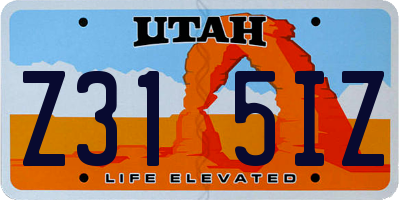 UT license plate Z315IZ