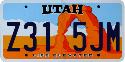 UT license plate Z315JM