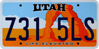 UT license plate Z315LS