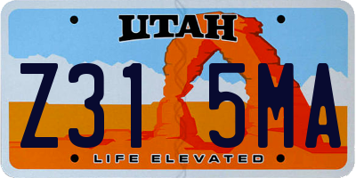 UT license plate Z315MA