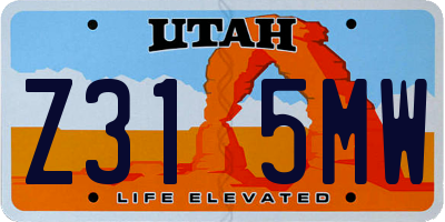 UT license plate Z315MW