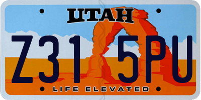 UT license plate Z315PU