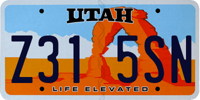UT license plate Z315SN