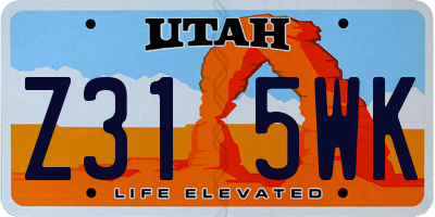 UT license plate Z315WK