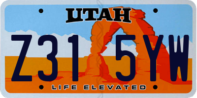 UT license plate Z315YW