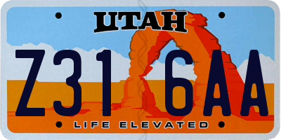 UT license plate Z316AA