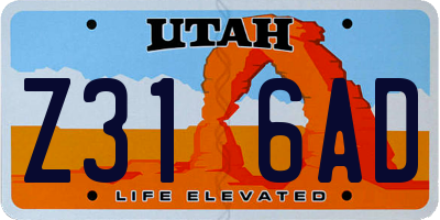 UT license plate Z316AD