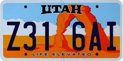 UT license plate Z316AI