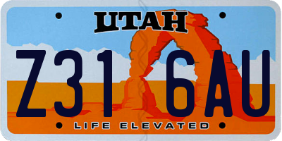 UT license plate Z316AU