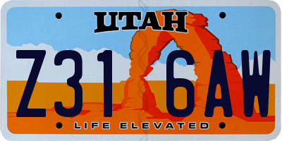 UT license plate Z316AW