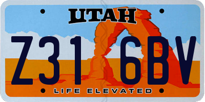 UT license plate Z316BV