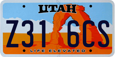 UT license plate Z316CS