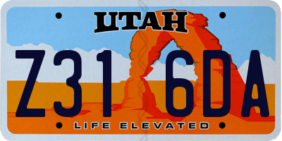 UT license plate Z316DA