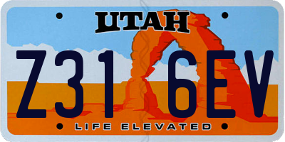 UT license plate Z316EV