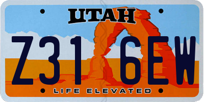 UT license plate Z316EW