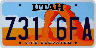 UT license plate Z316FA